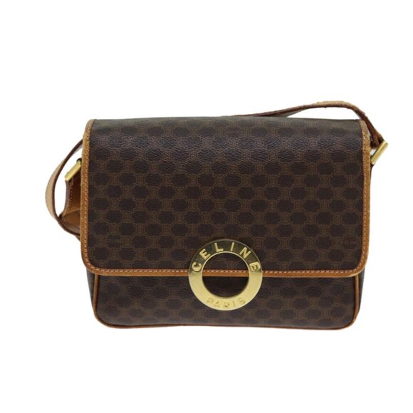 CELINE Macadam Canvas Shoulder Bag PVC Leather Brown - Picture 11 of 16